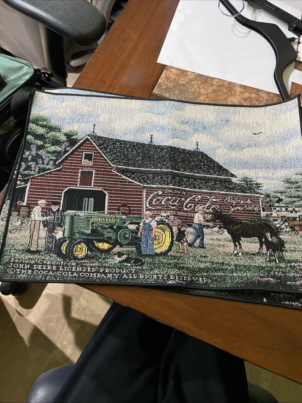 Two VTG Coca Cola Tapestry Placemat 1997 John Deere Farm Horse